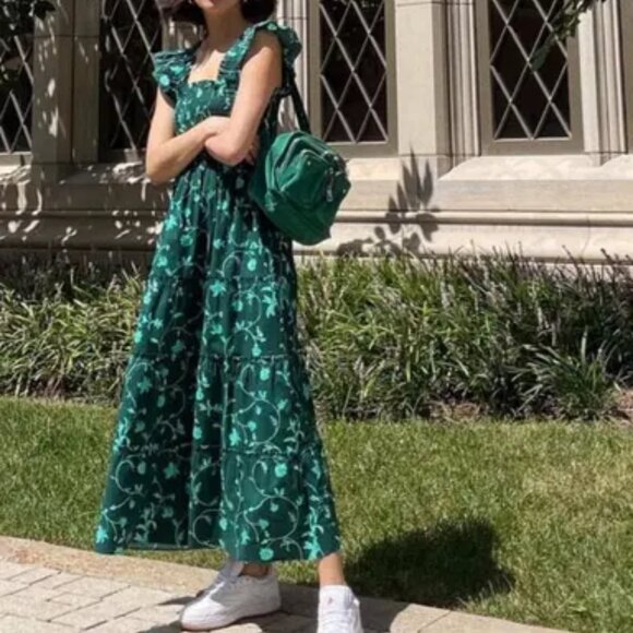 Hill House Home emerald green botanical vine print Ellie nap midi dress - Picture 4 of 9